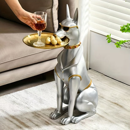 Elegant Resin Doberman Pinscher Sculpture With Tray