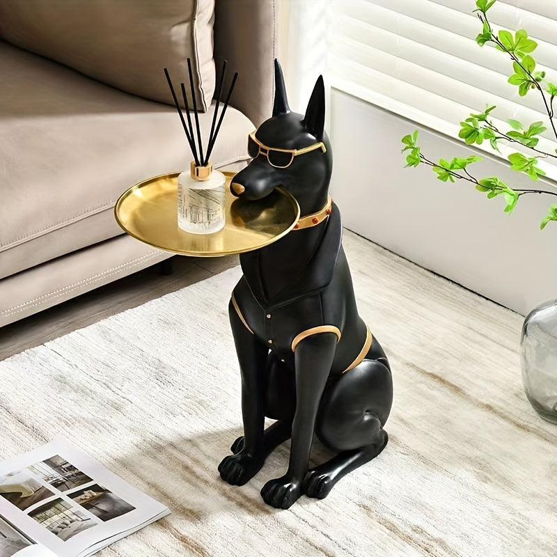 Elegant Resin Doberman Pinscher Sculpture With Tray