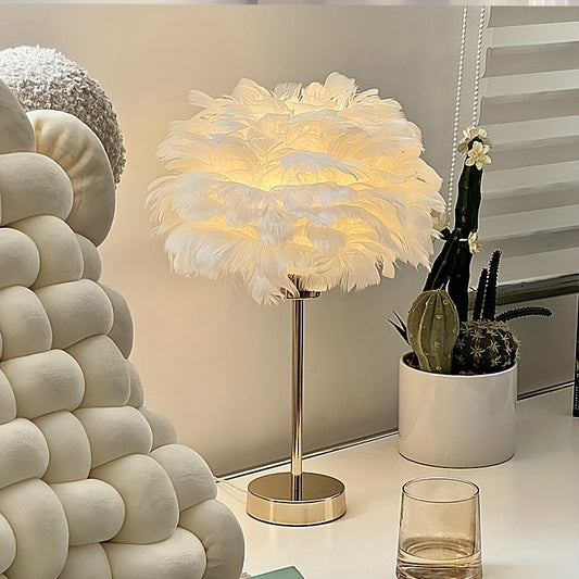 Elegant White Feather Table Lamp