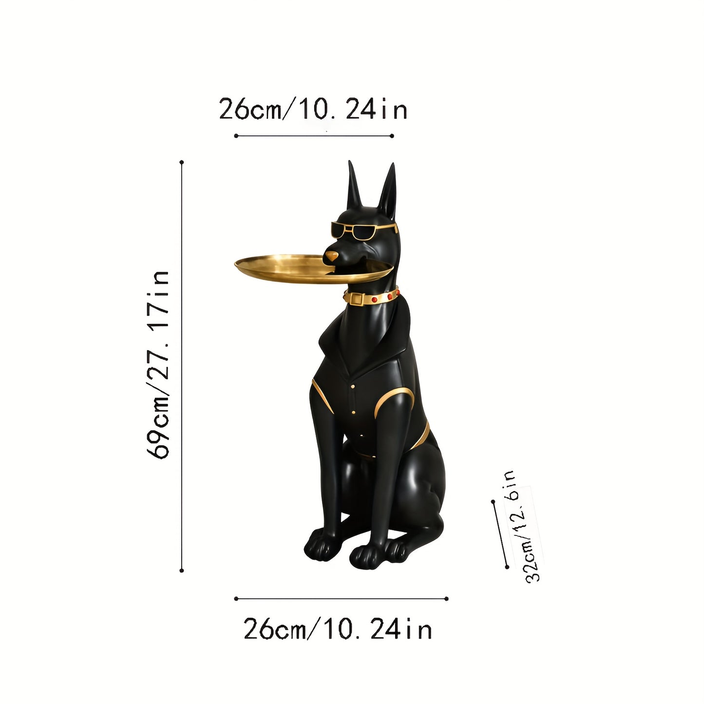 Elegant Resin Doberman Pinscher Sculpture With Tray