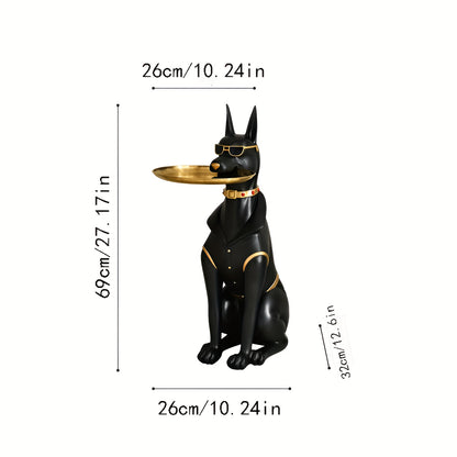 Elegant Resin Doberman Pinscher Sculpture With Tray